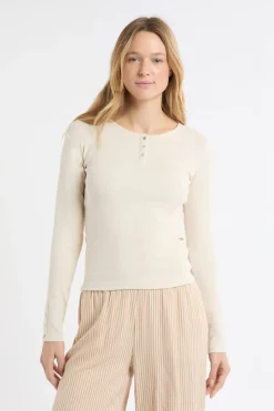 Camiseta de manga larga de algodón con botones