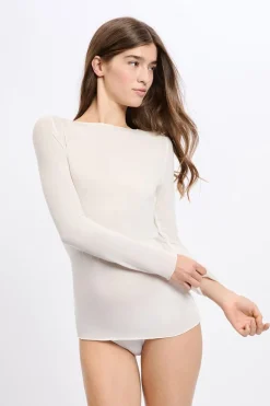 Camiseta de manga larga y cuello barco con cachemira en malla térmica