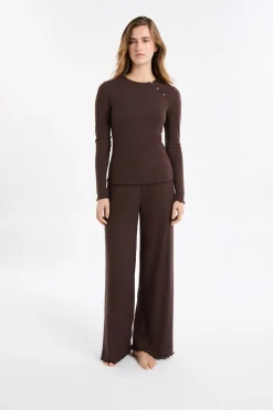 Camiseta de pijama acanalada con botones