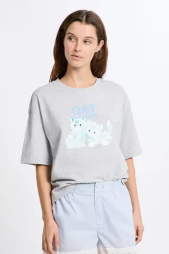 Camiseta de pijama de algodón con estampado de gatos