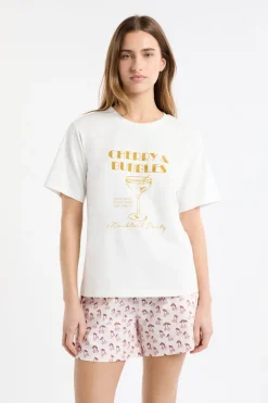 Camiseta de pijama de algodón estampada