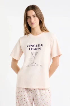 Camiseta de pijama de algodón estampada