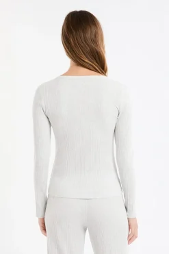 Camiseta de pijama de algodón acanalado de manga larga