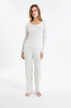 Camiseta de pijama de algodón acanalado de manga larga