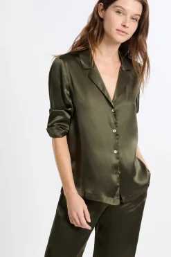 Camiseta de pijama de manga larga de seda