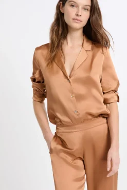 Camiseta de pijama de manga larga de seda