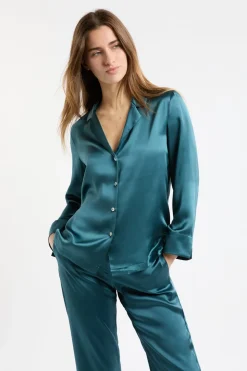 Camiseta de pijama de manga larga de seda