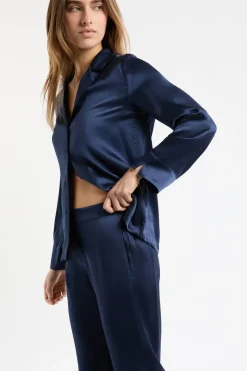 Camiseta de pijama de manga larga de seda