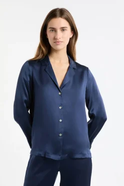 Camiseta de pijama de manga larga de seda