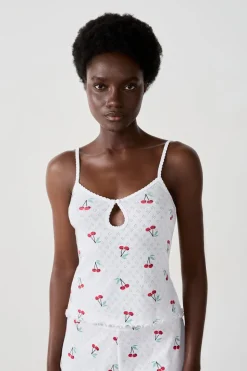 Camiseta de tirantes de algodón con estampado de cerezas