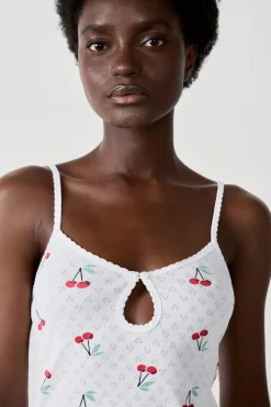 Camiseta de tirantes de algodón con estampado de cerezas