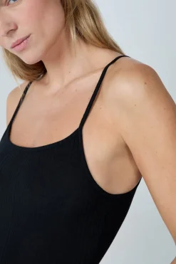 Camisón largo de algodón acanalado con tirantes finos