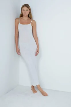 Camisón largo de algodón acanalado con tirantes finos