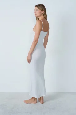 Camisón largo de algodón acanalado con tirantes finos