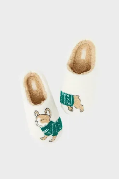 Chaussons à motif bouledogue en fausse fourrure