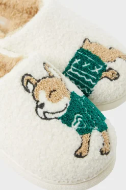 Chaussons à motif bouledogue en fausse fourrure