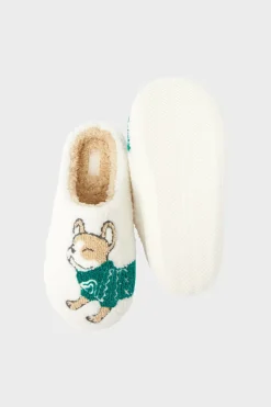 Chaussons à motif bouledogue en fausse fourrure