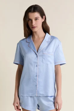Chemise de pyjama satinée à pois