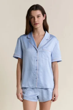 Chemise de pyjama satinée à pois