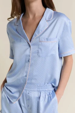 Chemise de pyjama satinée à pois