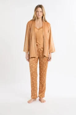 Conjunto de pijama de 3 piezas de satén con estampado floral