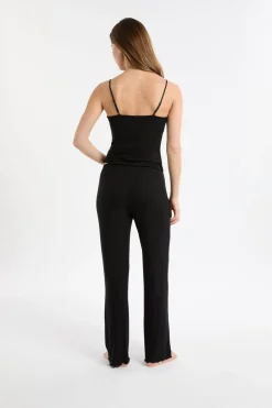 Conjunto de pijama de 2 piezas de punto acanalado con detalles de encaje