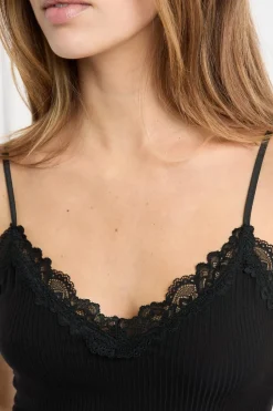 Conjunto de pijama de 2 piezas de punto acanalado con detalles de encaje