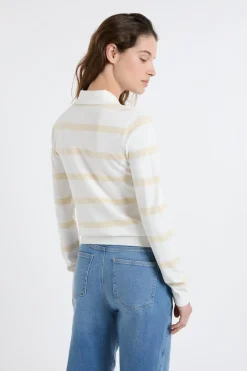 Jersey de cuello polo de manga larga a rayas