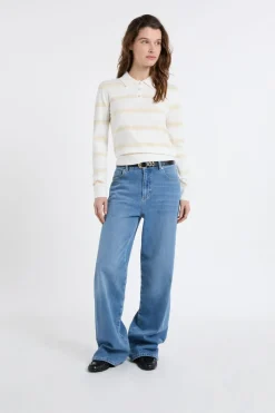 Jersey de cuello polo de manga larga a rayas