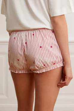 Pantalón corto bombacho a rayas y corazones de algodón