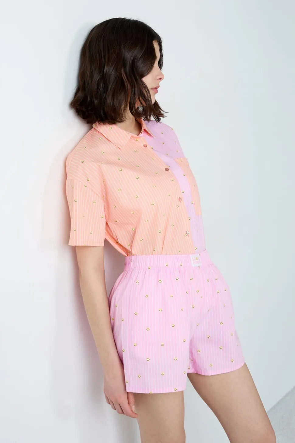 Pantalón corto de pijama a rayas de algodón Smiley®ORIGINALS