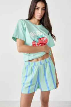 Pantalón corto de pijama a rayas de algodón