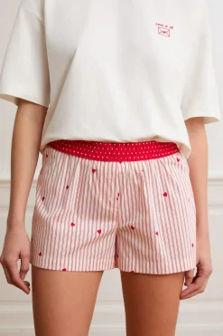 Pantalón corto de pijama a rayas y corazones con algodón