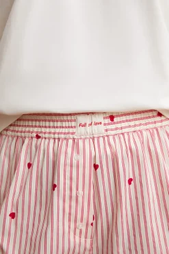 Pantalón corto de pijama a rayas y corazones con algodón
