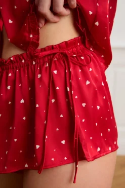 Pantalón corto de pijama de satén con lunares