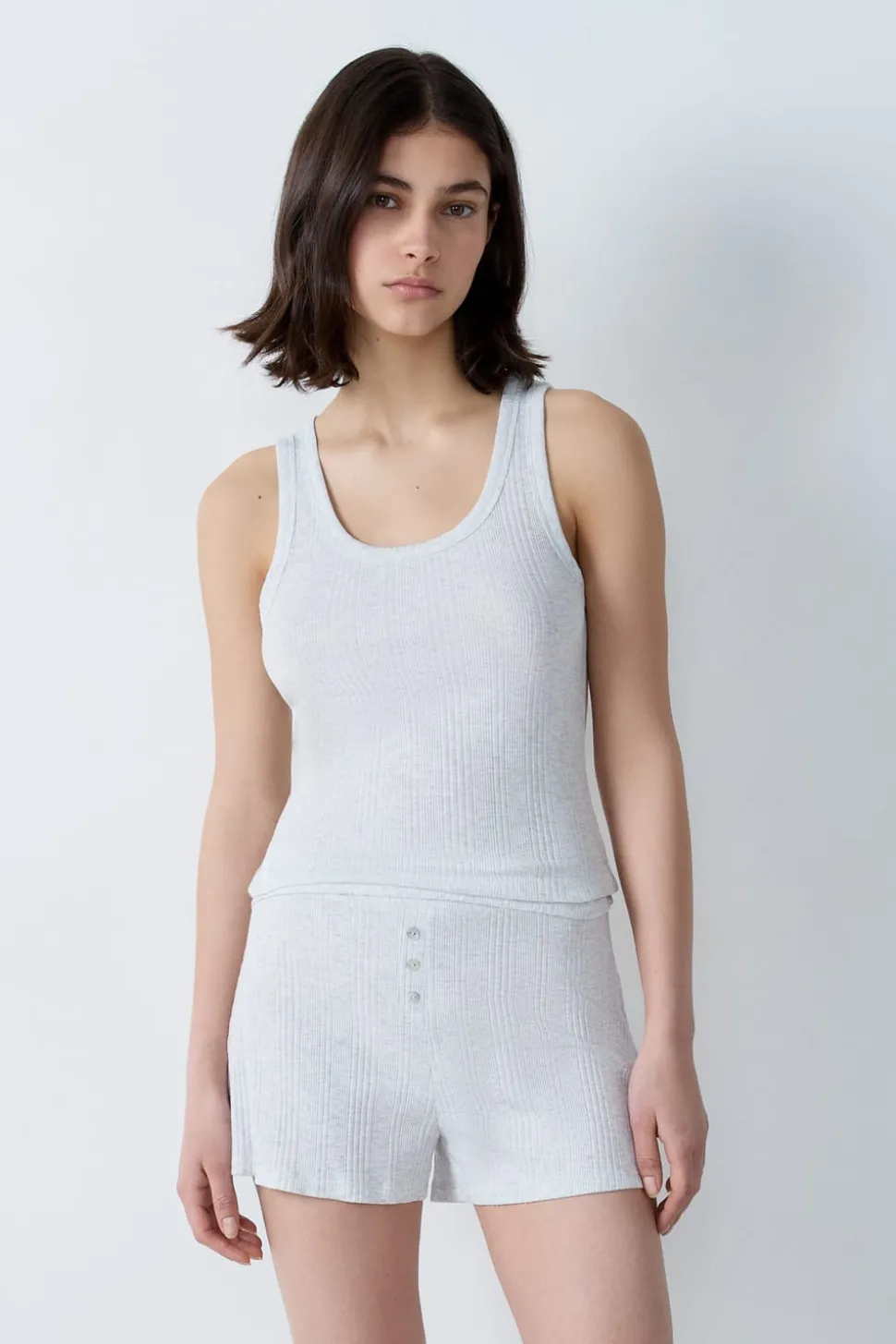 Pantalón corto de pijama de algodón acanalado