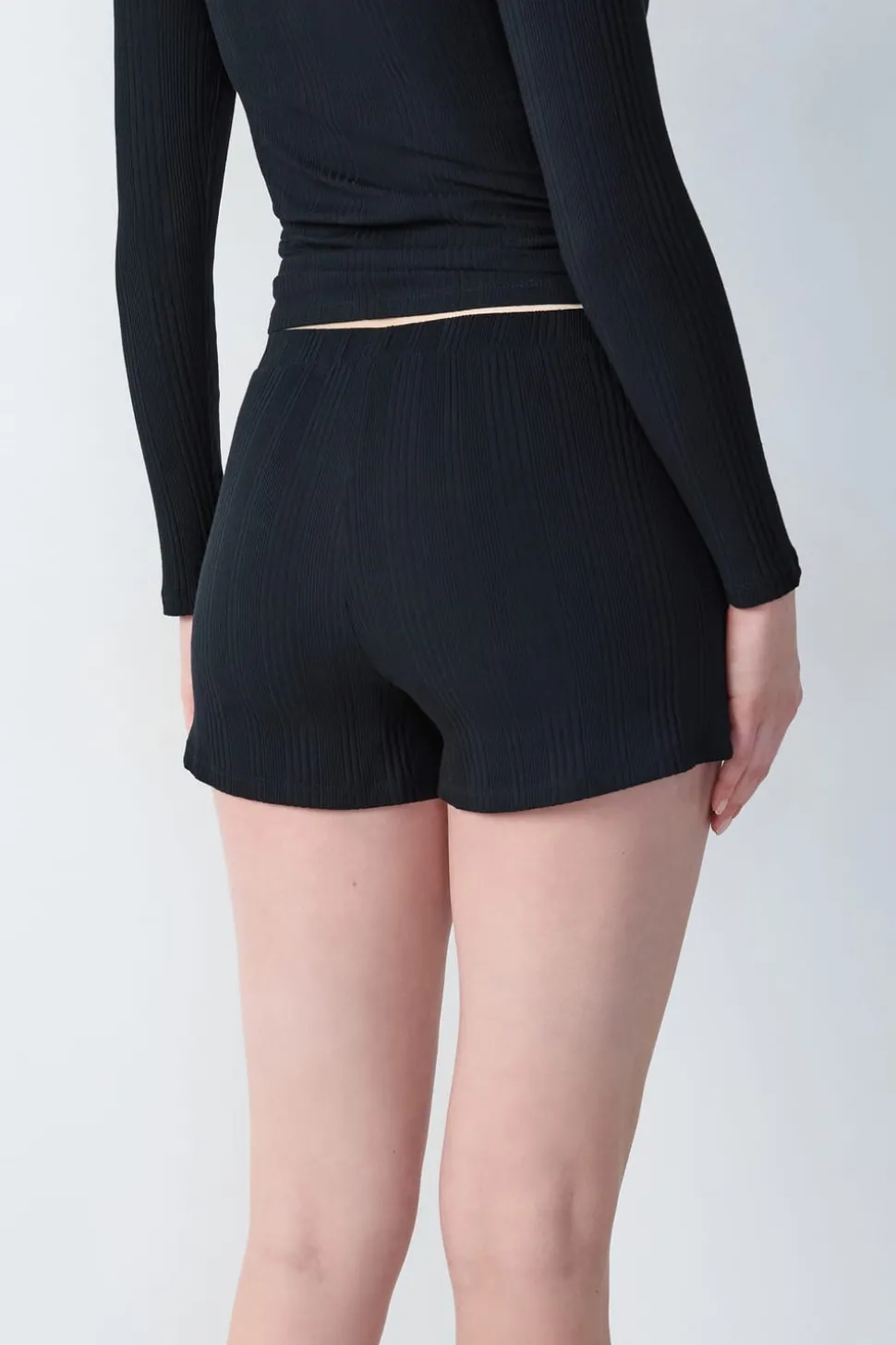 Pantalón corto de pijama de algodón de canalé, corte recto