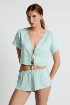 Pantalón corto de pijama satinado estampado