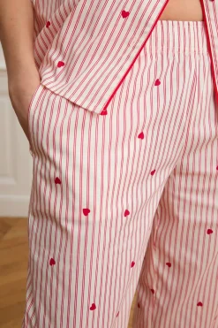 Pantalón de pijama a rayas y corazones de algodón
