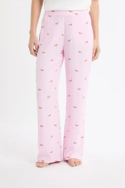 Pantalón de pijama a rayas con estampado de perros