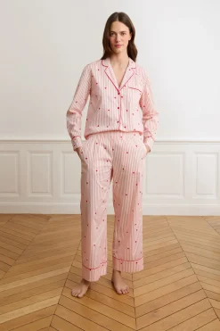 Pantalón de pijama a rayas y corazones de algodón