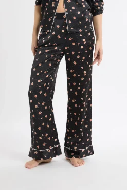 Pantalón de pijama de satén con estampado floral