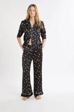 Pantalón de pijama de satén con estampado floral