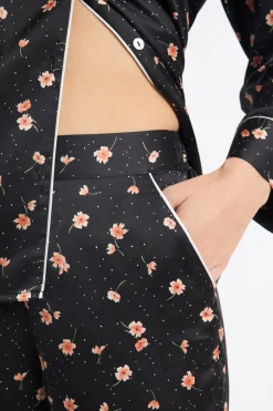 Pantalón de pijama de satén con estampado floral