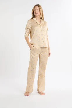 Pantalón de pijama de satén con estampado de perros