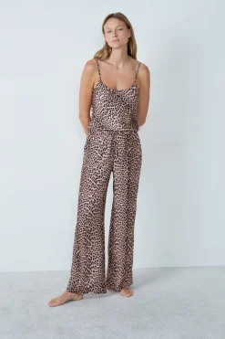 Pantalón de pijama satinado con estampado de leopardo