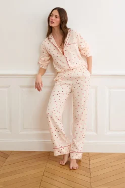 Pantalón de pijama satinados con estampado de besos