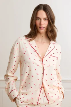 Pantalón de pijama satinados con estampado de besos