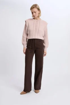 Pantalones anchos con cordón de algodón