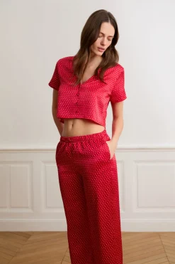 Pantalones de pijama de satén con lunares